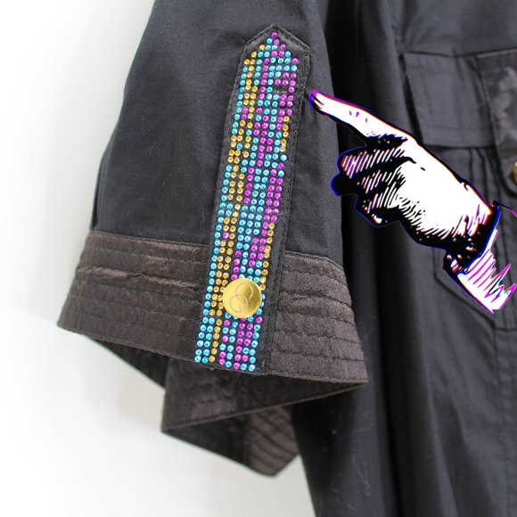 NWT Coogi Black Dress SZ 3X Y2K Hip Hop Cotton Puff Sleeve Snap Front Rhinestone - Picture 15 of 16